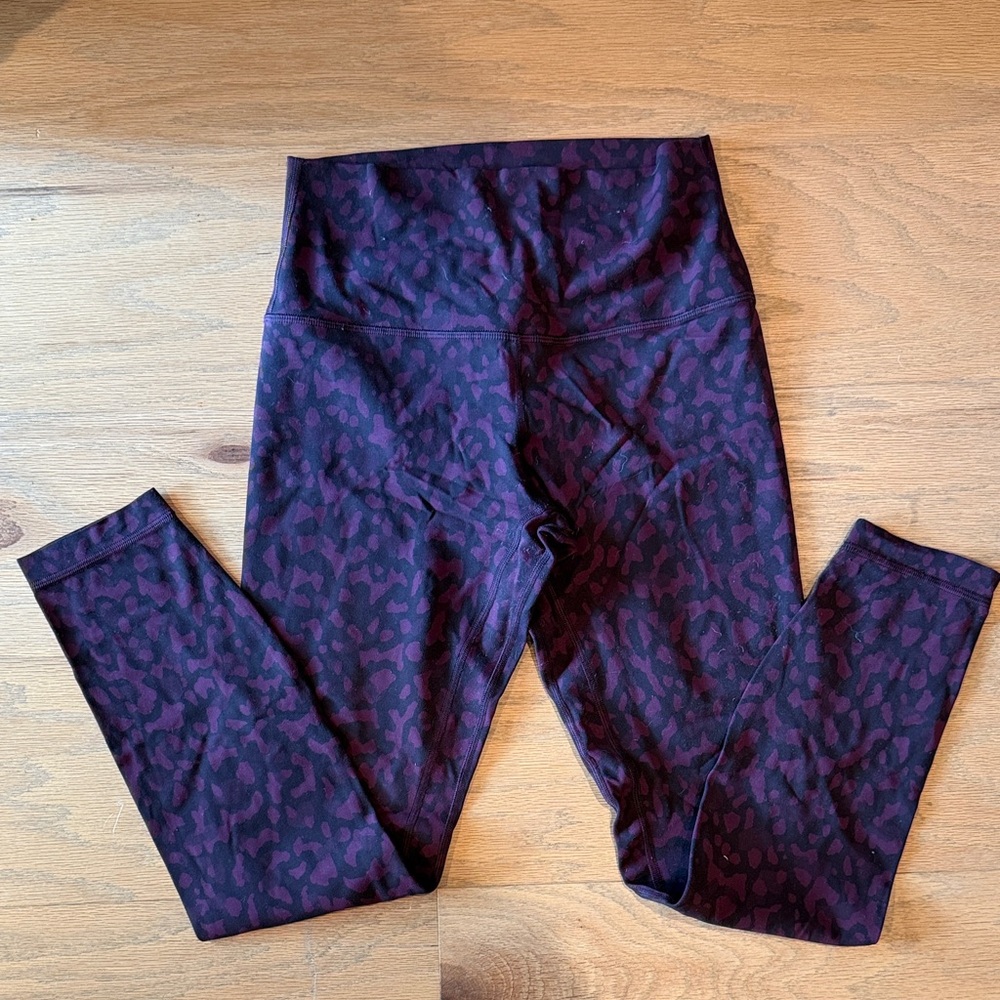 Lululemon Align Leggings in Black and Burgundy Leopard print full length 6